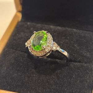 Stainless Steel Ring, Hypoallergenic with Green Zirconia Stone. Fashion Design